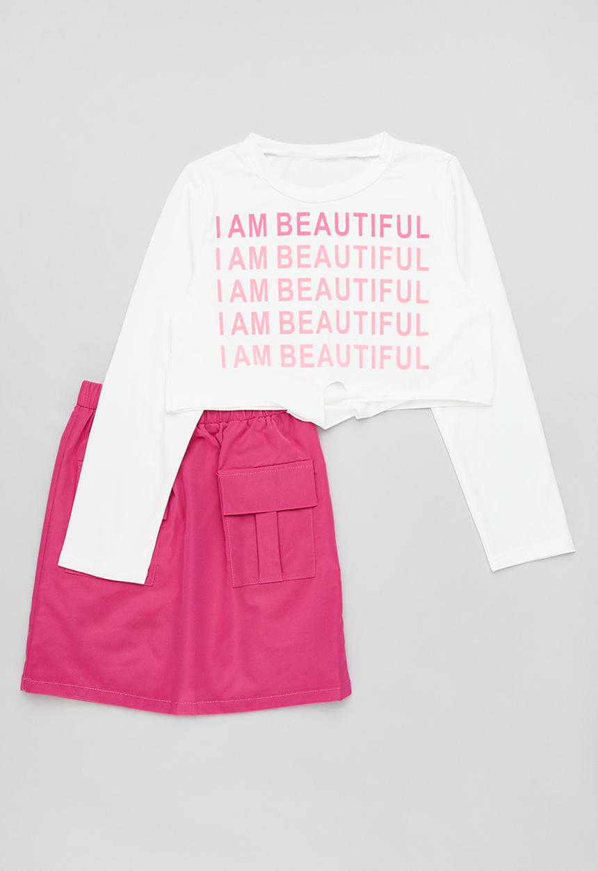 Pop Candy - Printed top & skirt set-pink & white