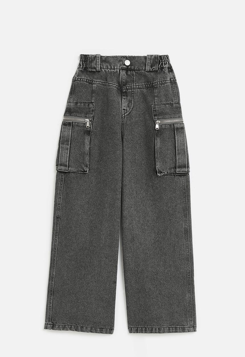 Pop Candy - Utility wide leg jeans - charcoal black