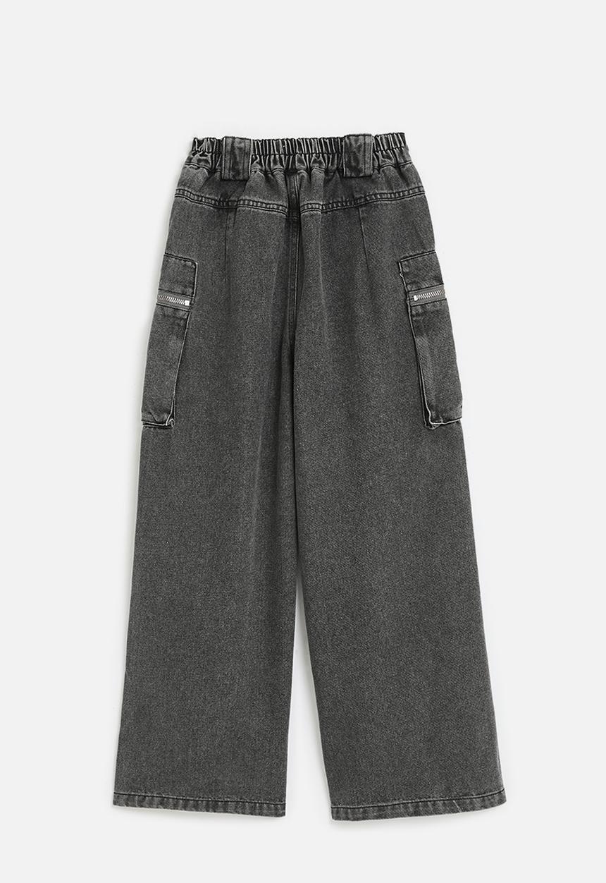 Pop Candy - Utility wide leg jeans - charcoal black