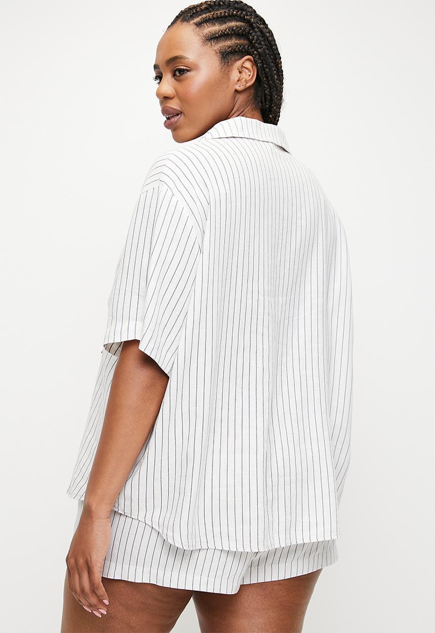 Cotton On - Plus Body Woven Sleep Set - Natural/Ebony Lee Stripe