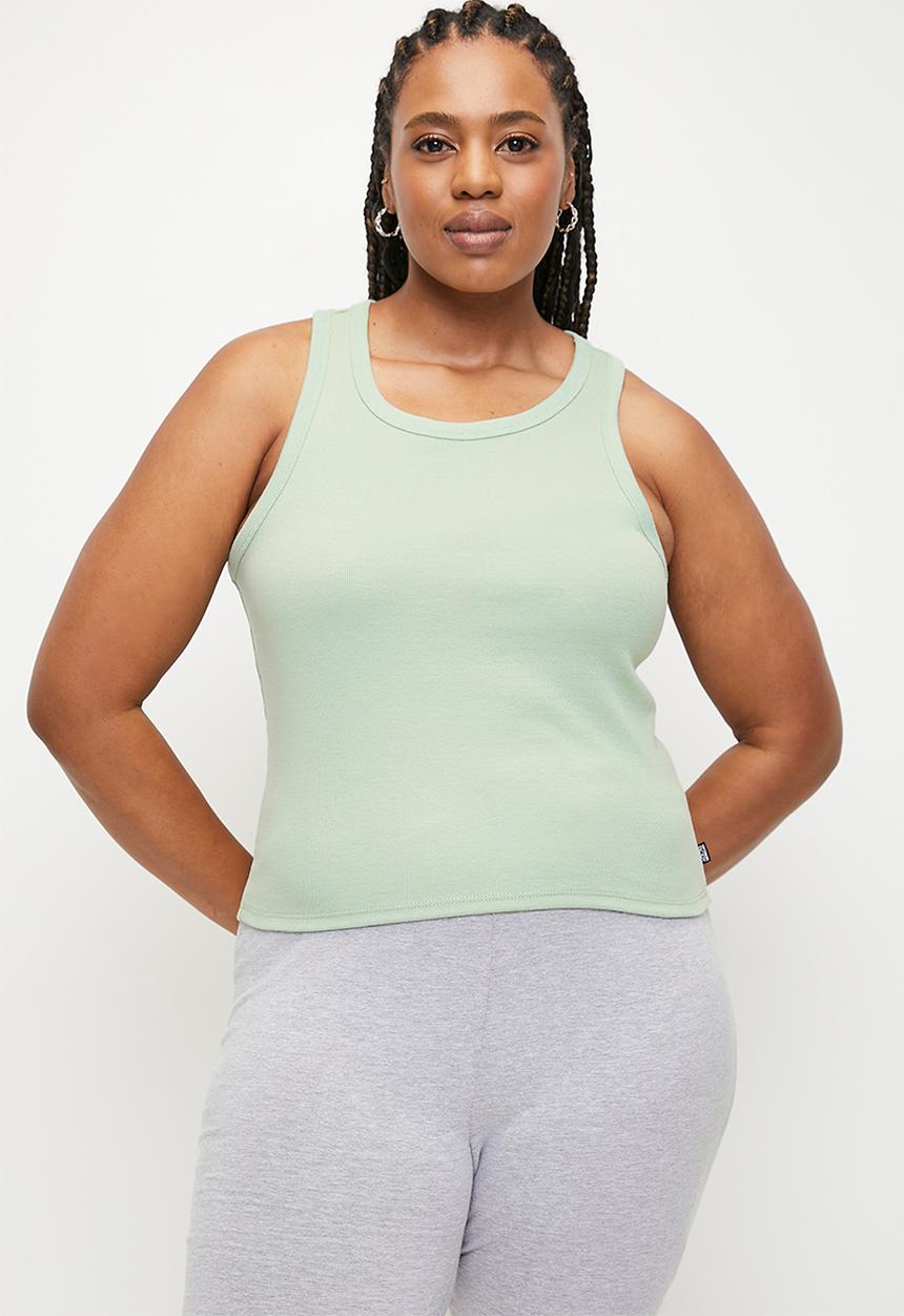 Cotton On - Plus Active Core Rib Racer Tank - Silt Green