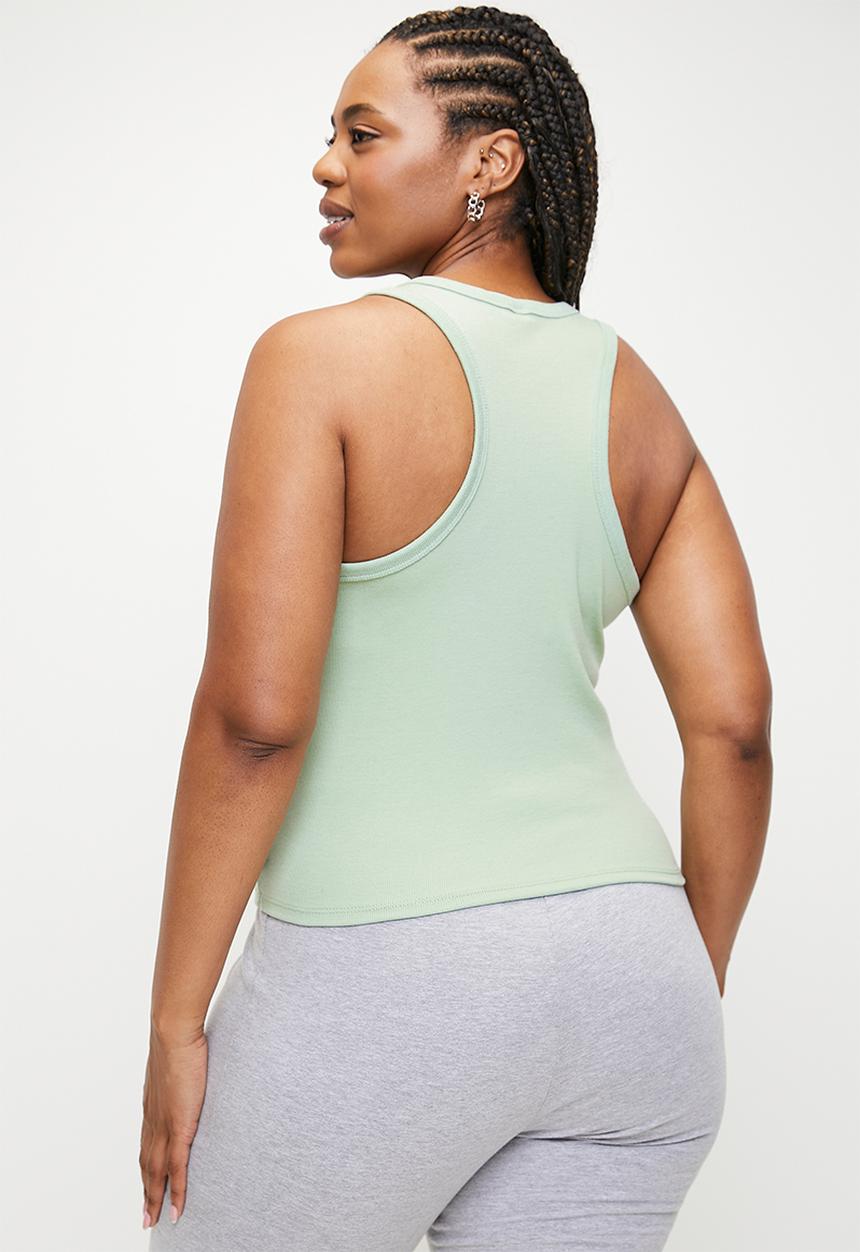 Cotton On - Plus Active Core Rib Racer Tank - Silt Green