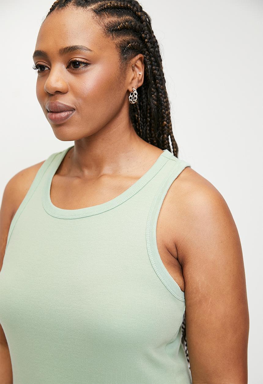 Cotton On - Plus Active Core Rib Racer Tank - Silt Green