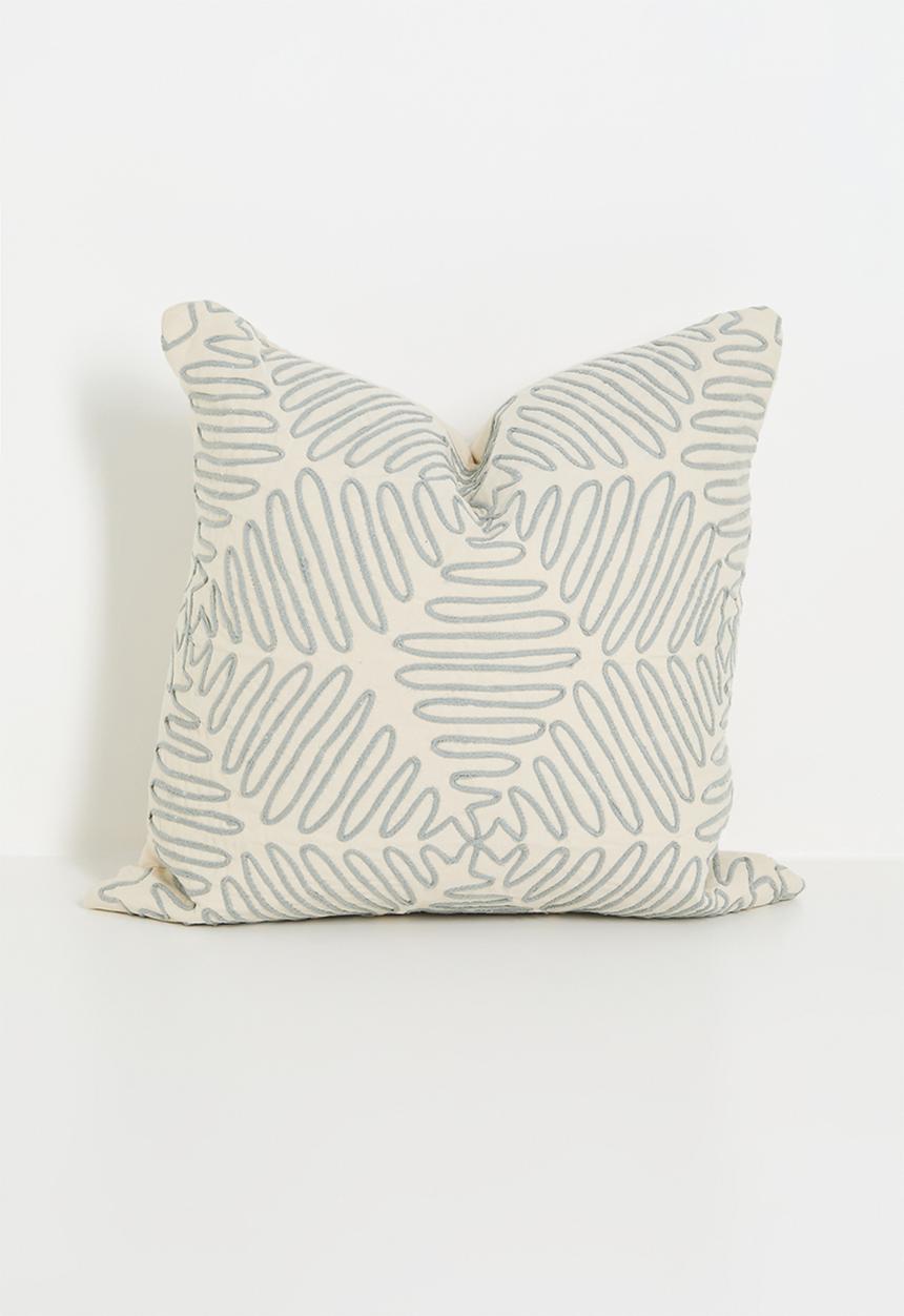 Rope embroidered woven cushion cover