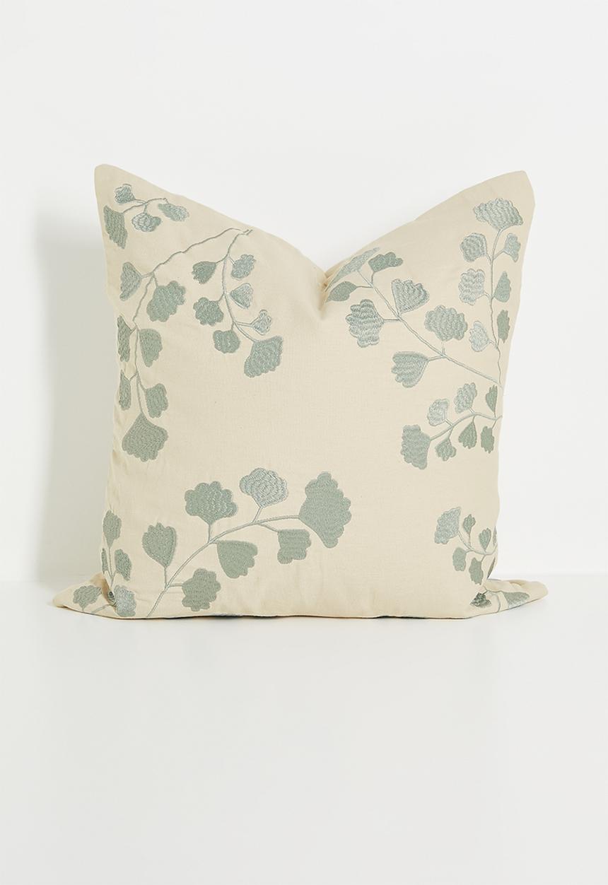 Sixth Floor - Noma Embroidered cushion cover - neutral & green 