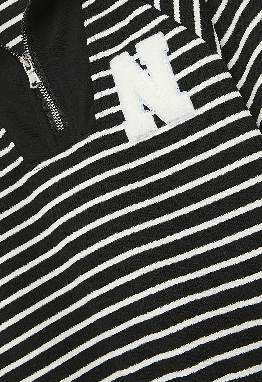 Pop Candy - Half zip striped sweater - black & white