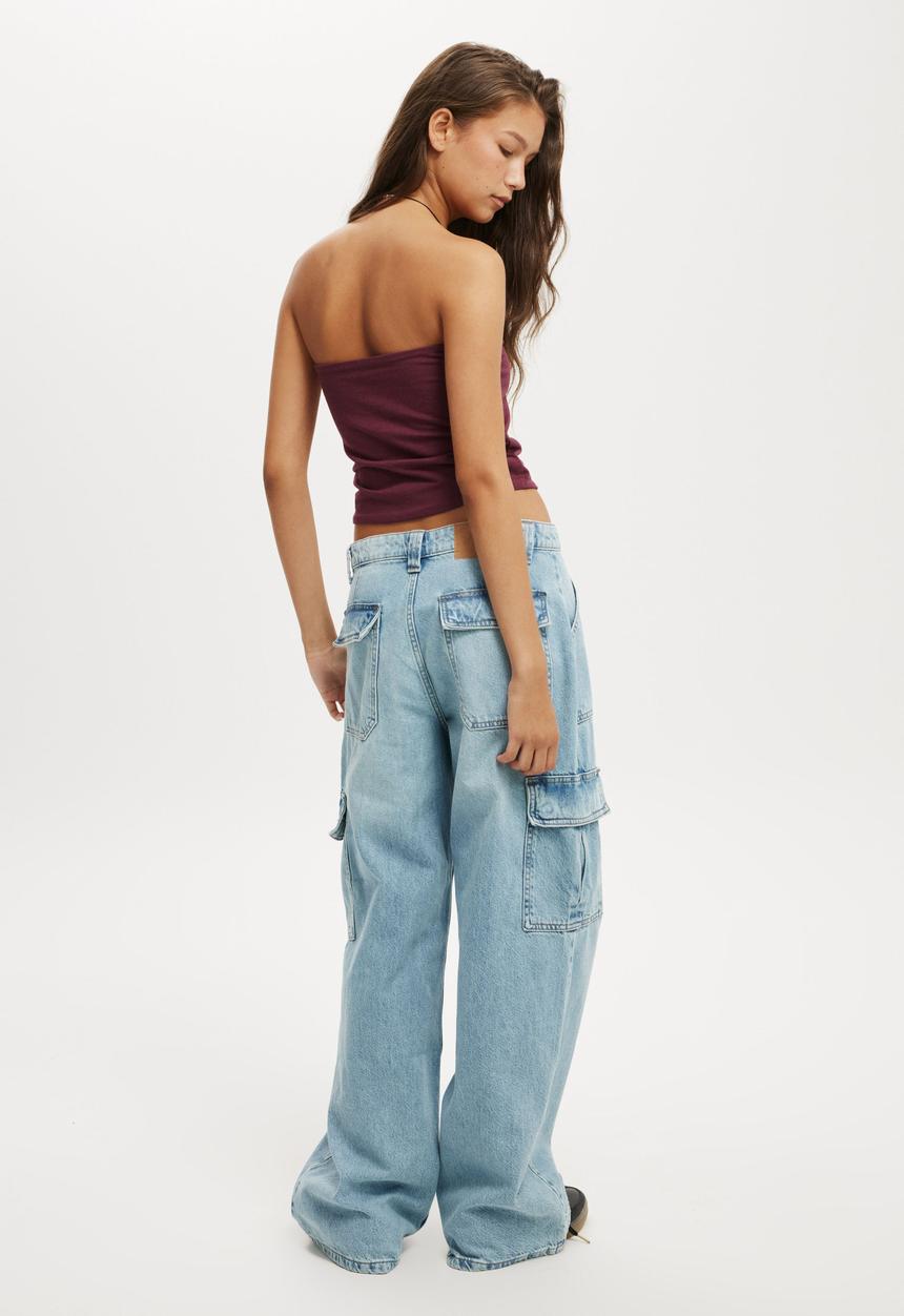 Cotton On - Relaxed Cargo Jean - Sunfaded Blue