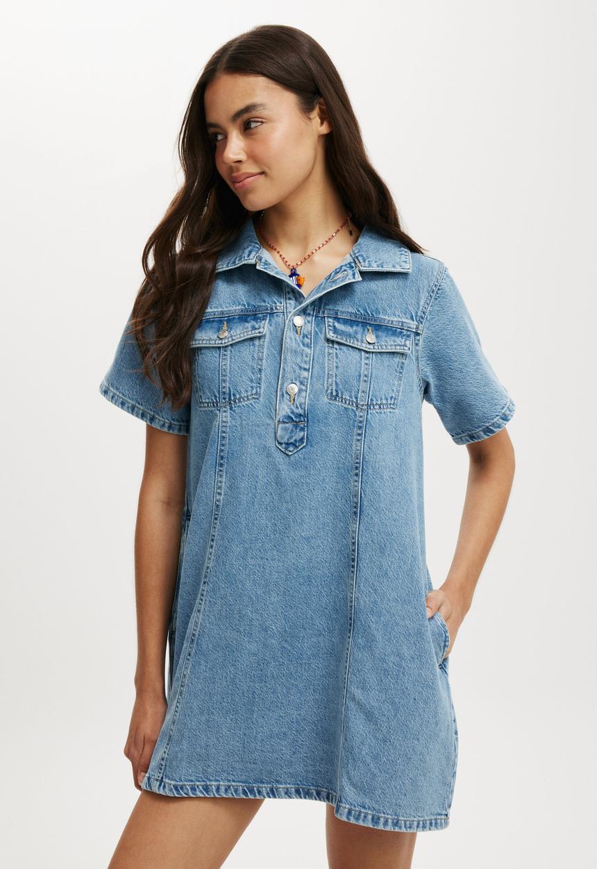 Cotton On - Original Denim Mini Dress - Cleanwater Blue