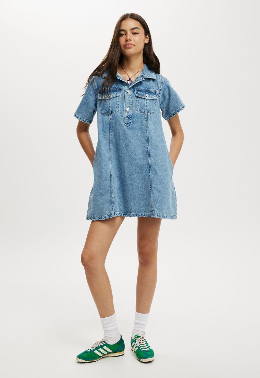 Cotton On - Original Denim Mini Dress - Cleanwater Blue