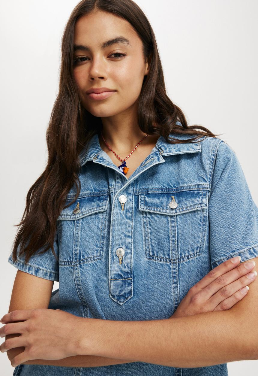 Cotton On - Original Denim Mini Dress - Cleanwater Blue