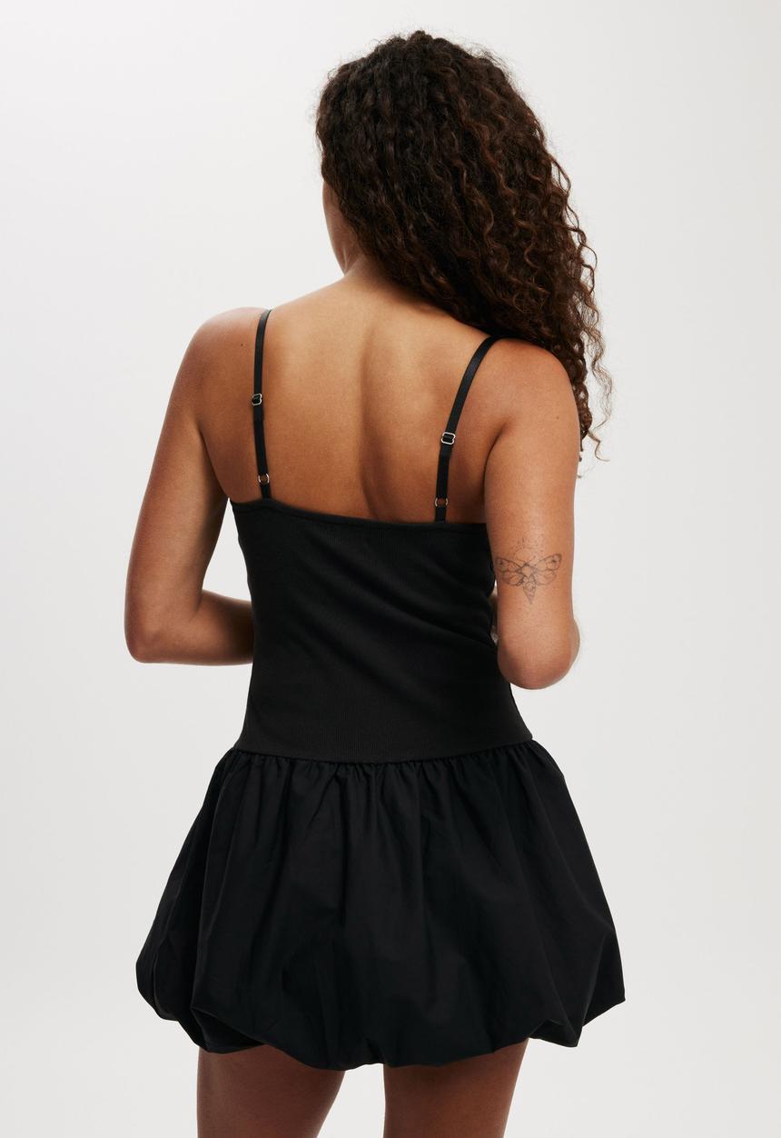 Cotton On - Romee Strappy Bubble Hem Mini Dress - Black