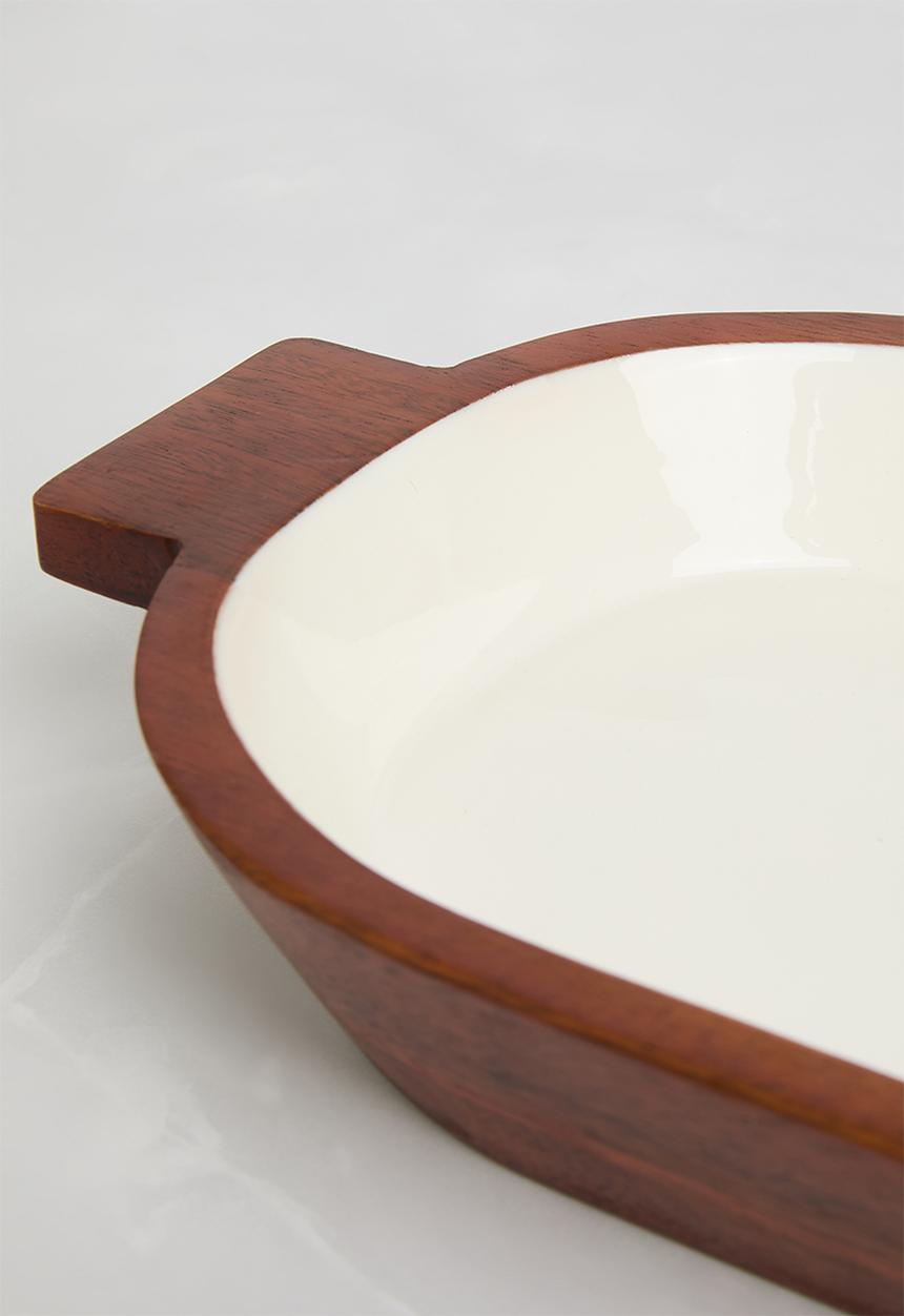 Sixth Floor - Pluto wood & enamel serving platter - White