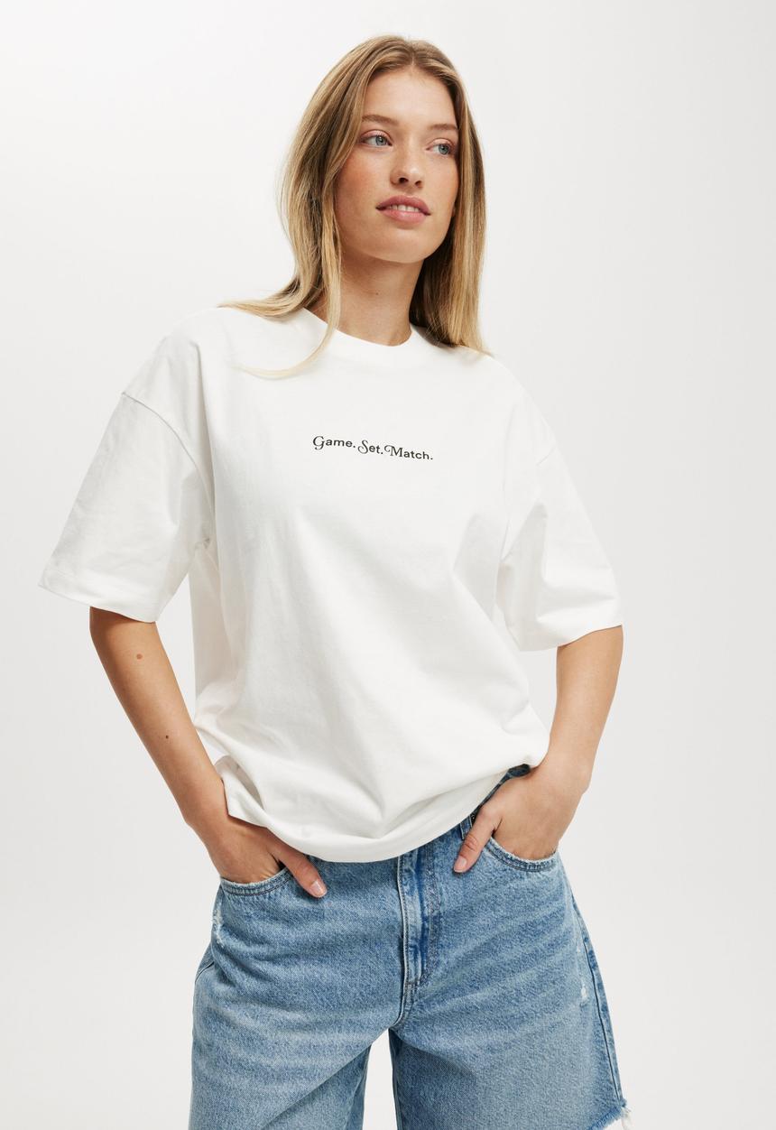 Cotton On - The Boxy Graphic Tee - Game Set Match/ Vintage White