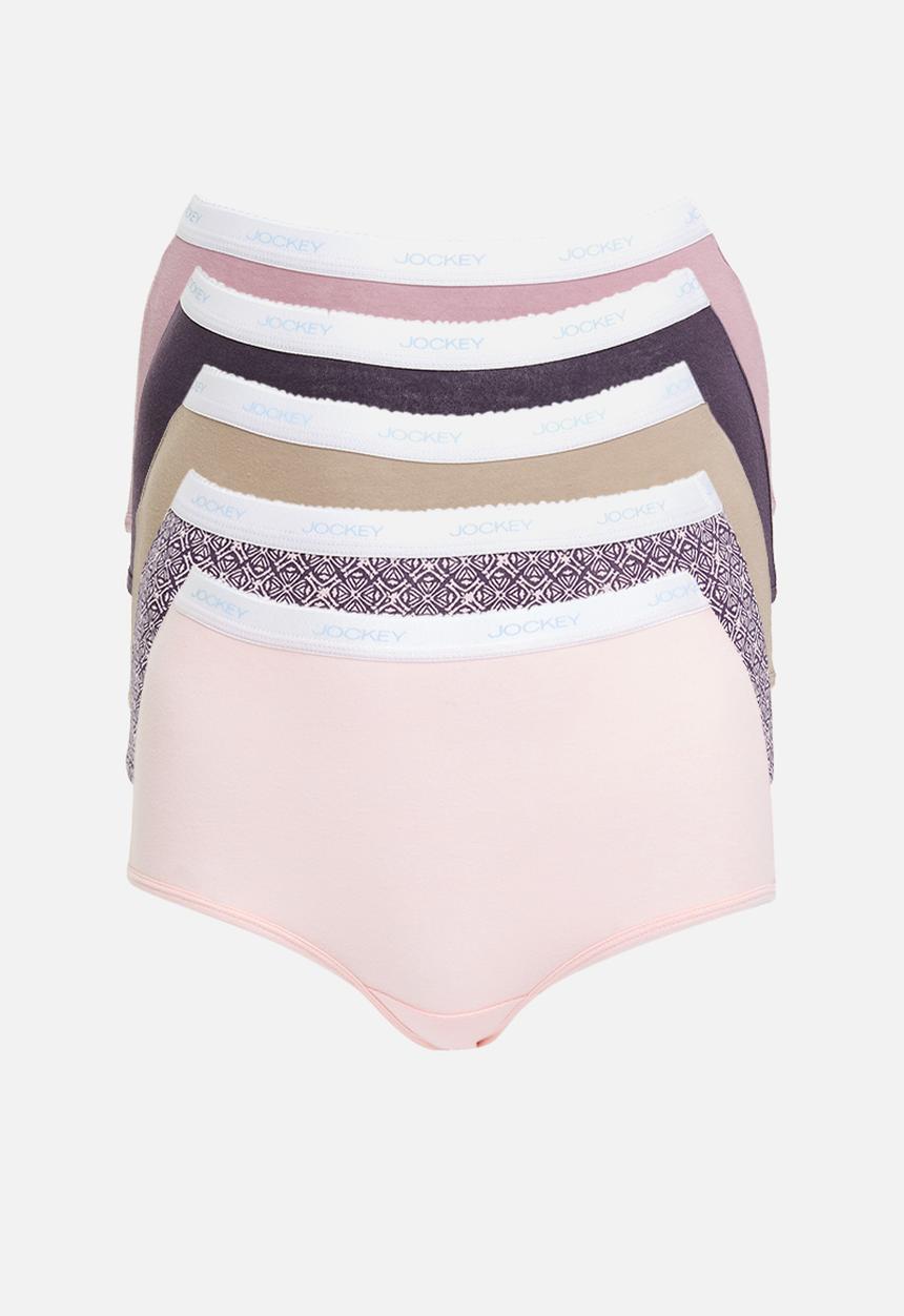 Jockey - 5 pack plain full brief - pink/plum/geo/marshmellow/beige