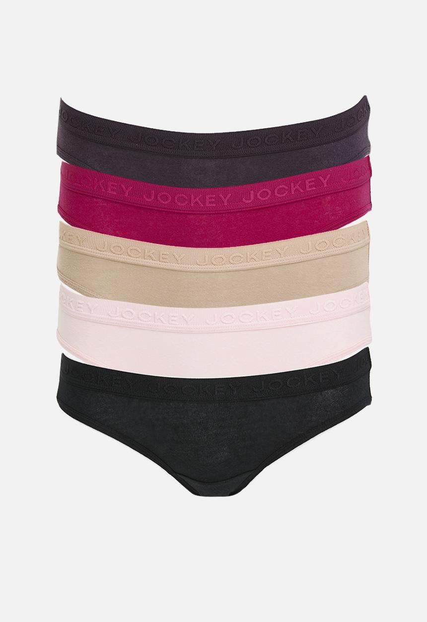 Jockey - 5 Pack plain tonal elastic bikini - black/red/taupe/pink/plum