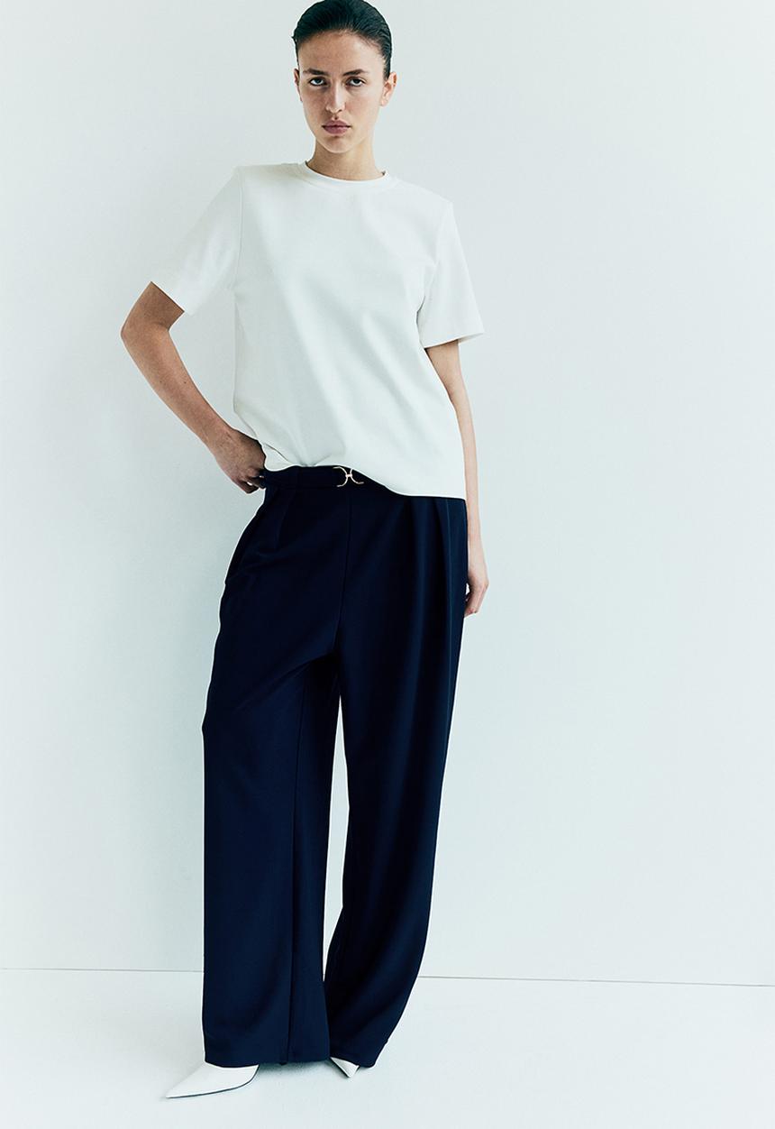 H&M - Buckle-detail tailored trousers - navy blue