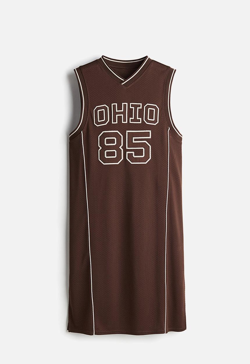 H&M - Appliquéd mesh dress - dark brown ohio 