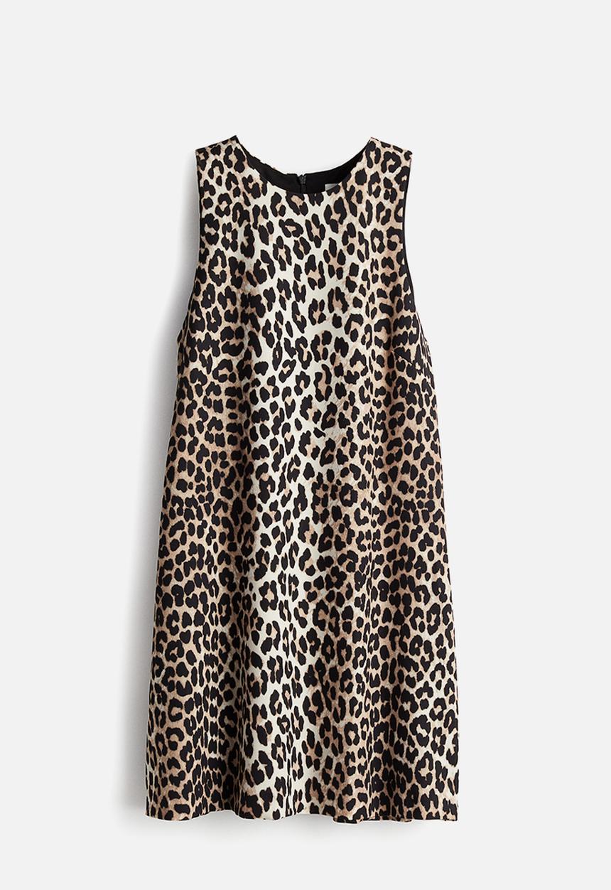 H&M - A-line mini dress - light beige leopard print