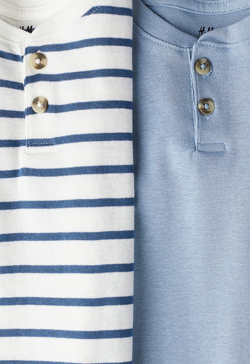 H&M - 2 pack henley t-shirts - light blue striped