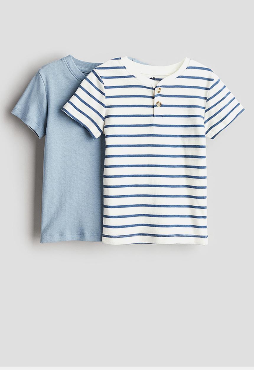 H&M - 2 pack henley t-shirts - light blue striped