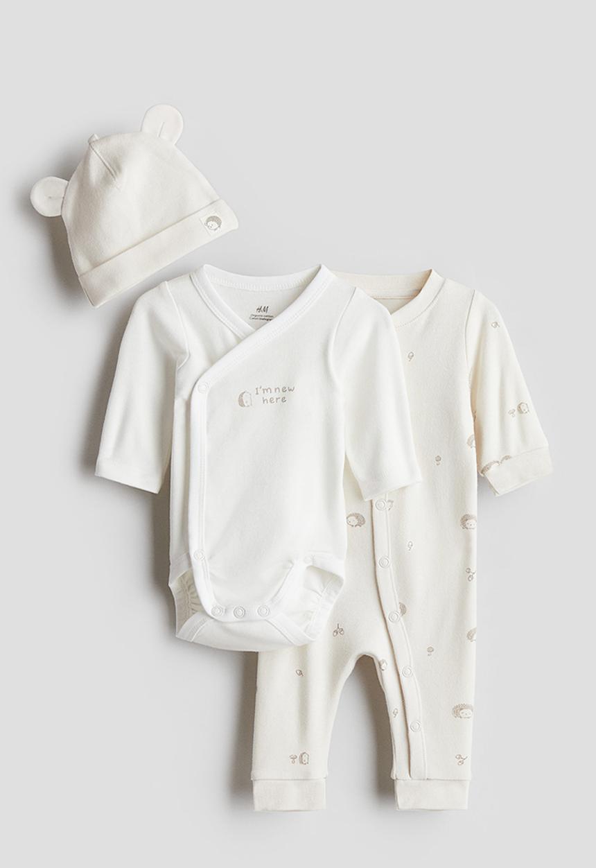 H&M - 3 piece cotton jersey gift set - cream patterned