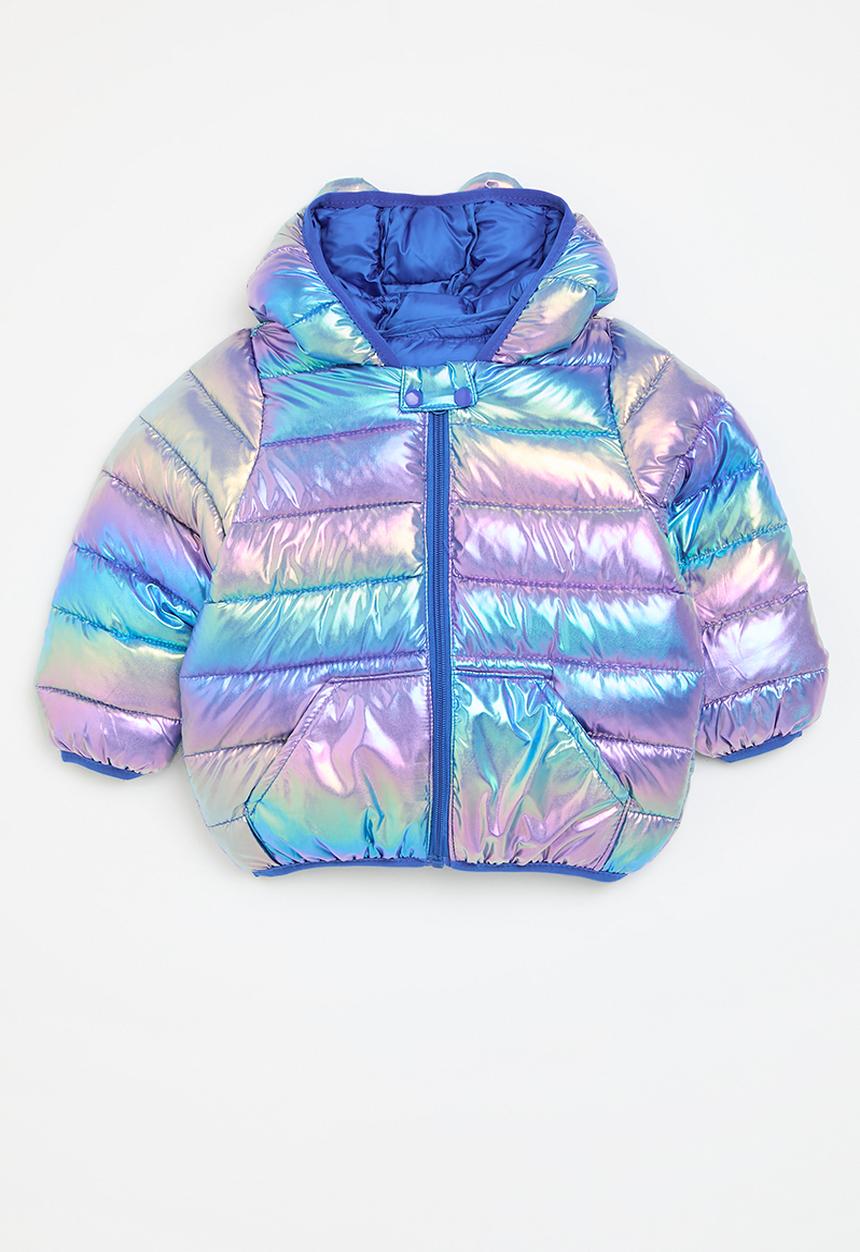 Pop Candy - Mettalic hooded puffer jacket-multi