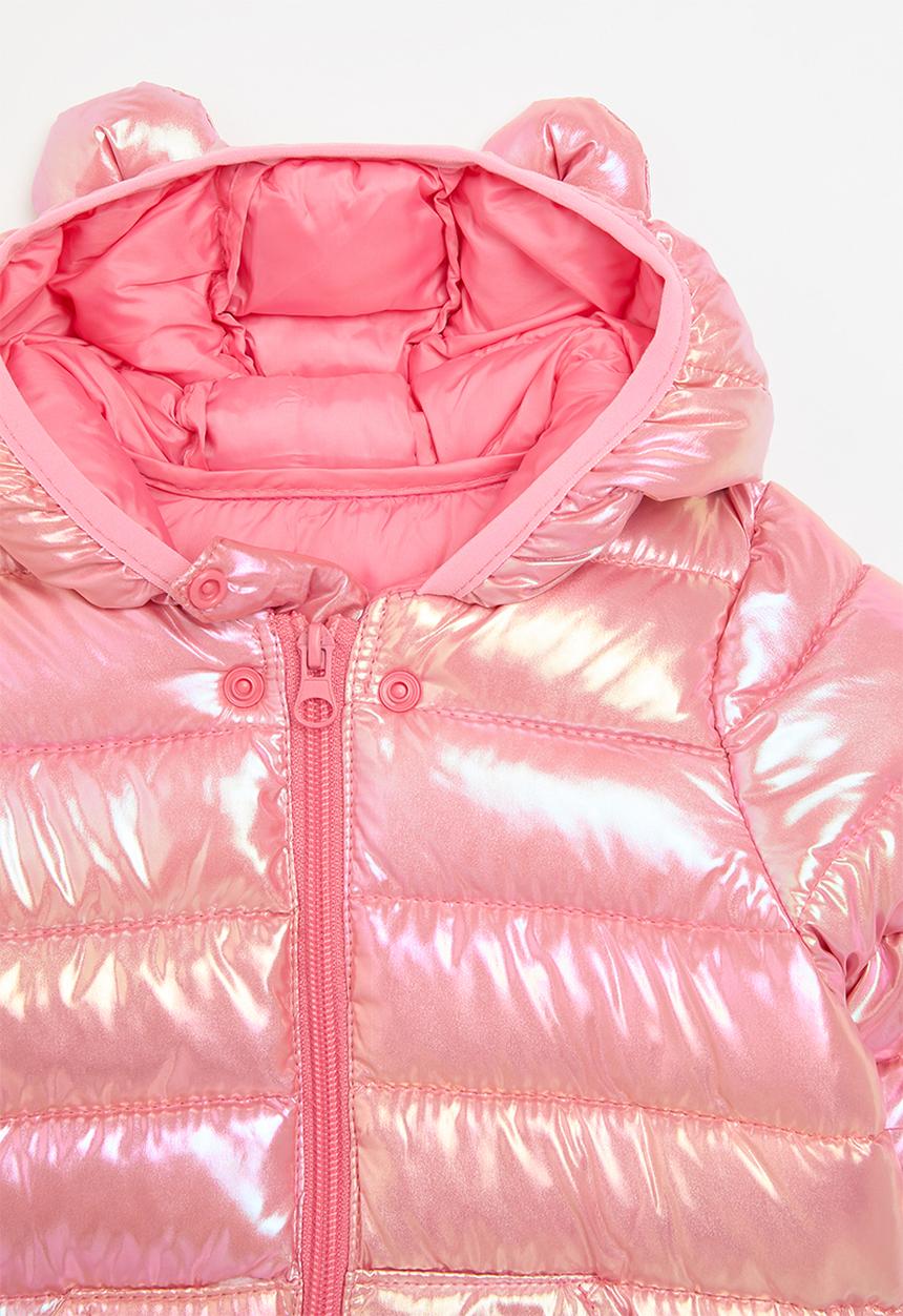 Mettalic hooded puffer jacket-pink