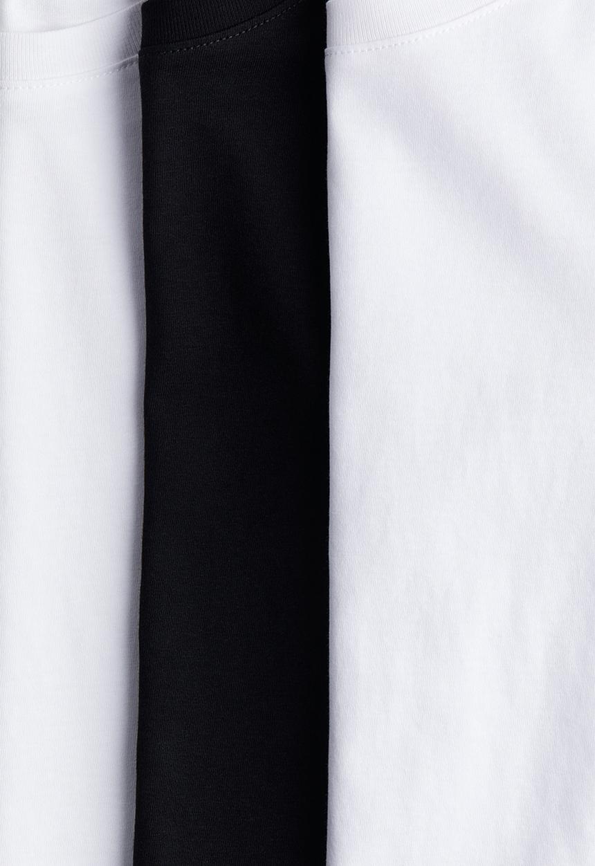 H&M - 3 pack long-sleeved t-shirts - black & white 