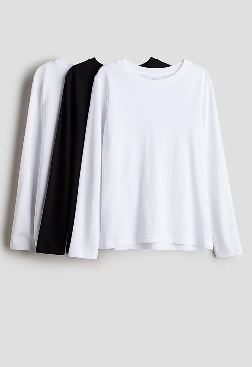 H&M - 3 pack long-sleeved t-shirts - black & white 