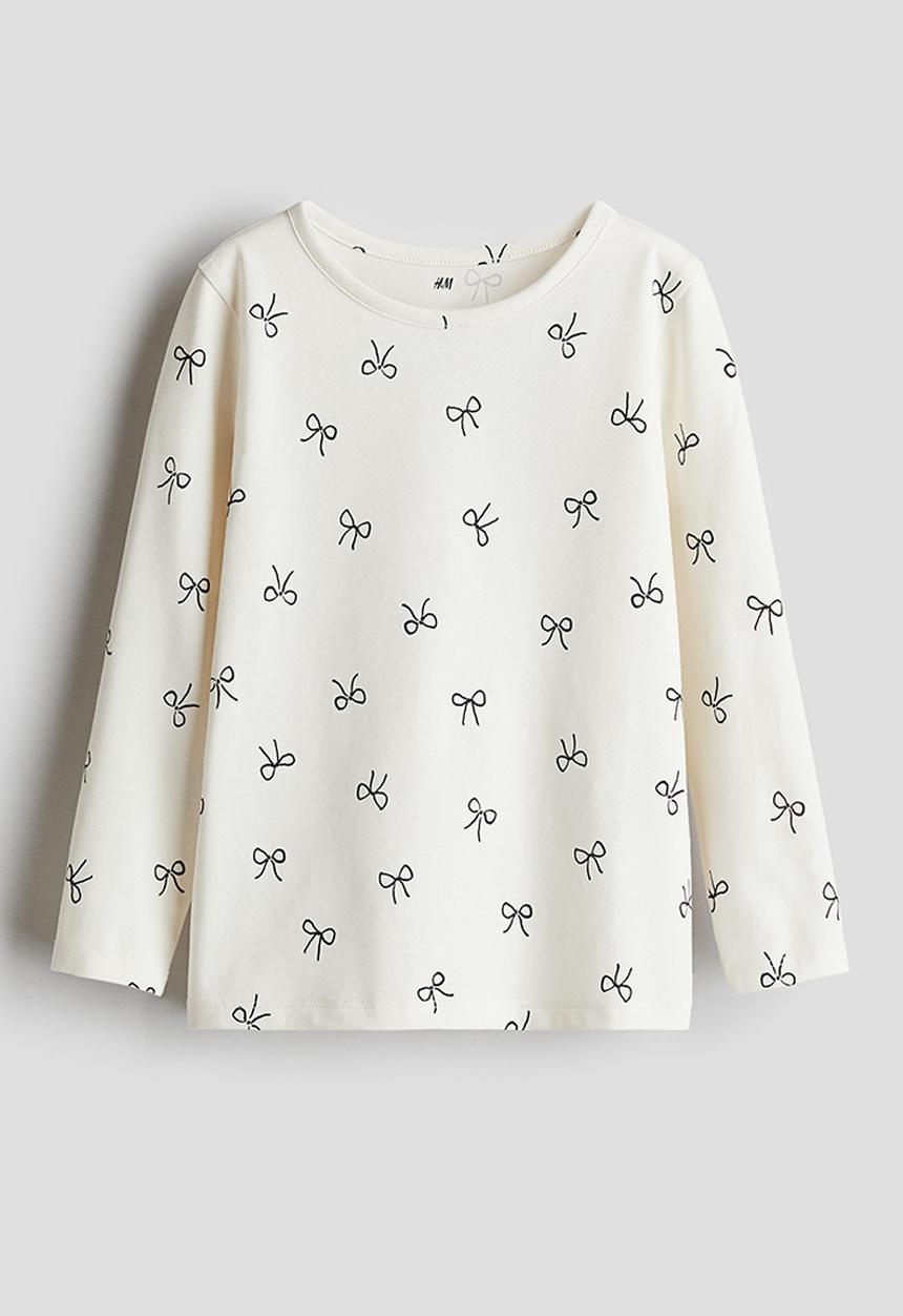 H&M - Printed jersey top - natural white bows