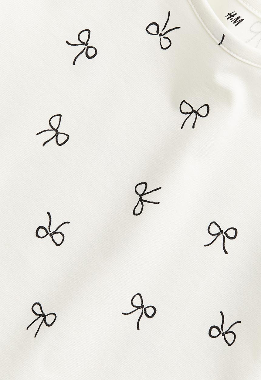 H&M - Printed jersey top - natural white bows