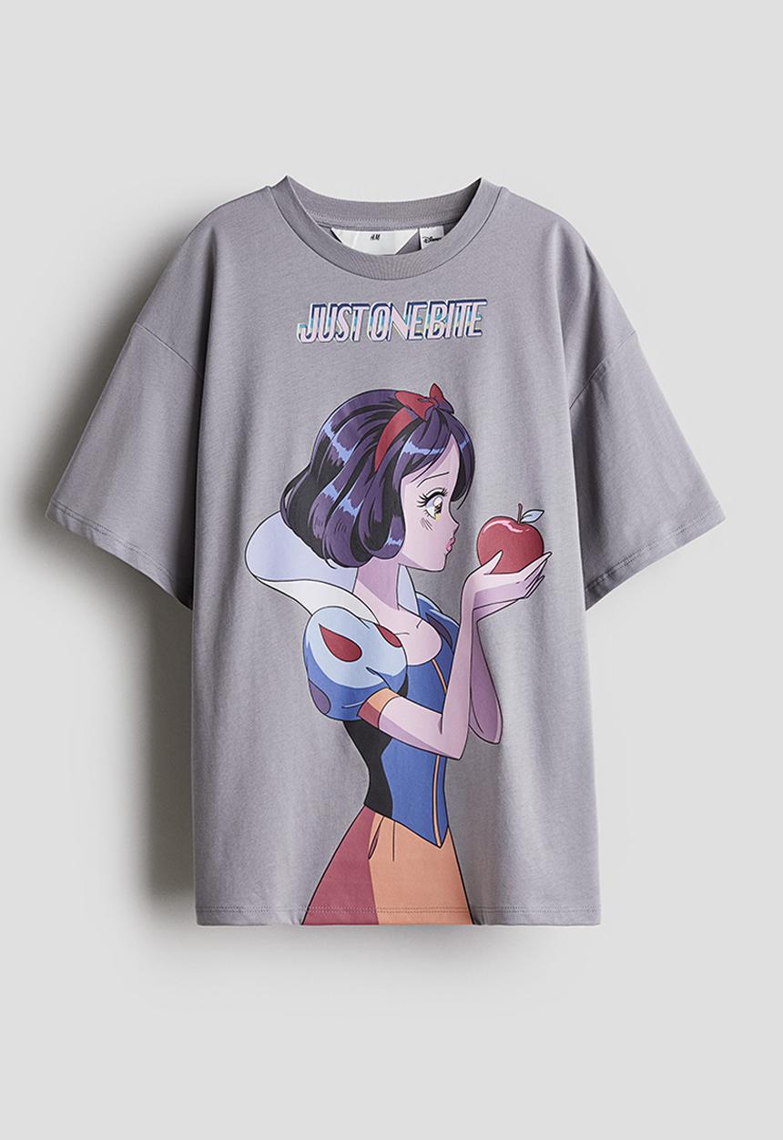 H&M - Oversized printed t-shirt - grey snow white 