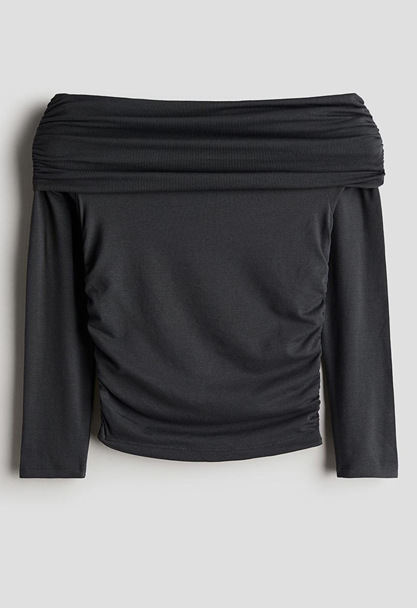 H&M - Off-the-shoulder jersey top - dark grey