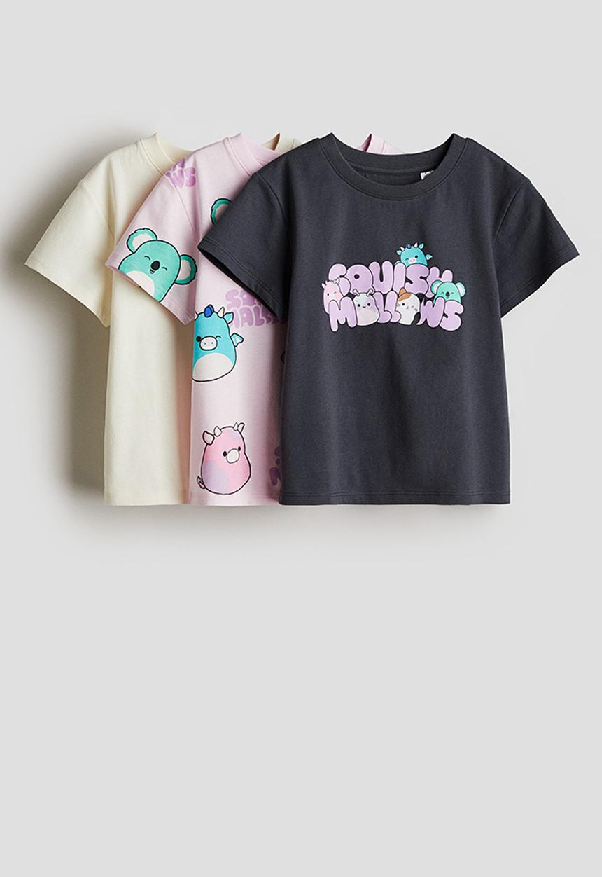 H&M - 3 pack printed jersey tops - dark grey squishmallows