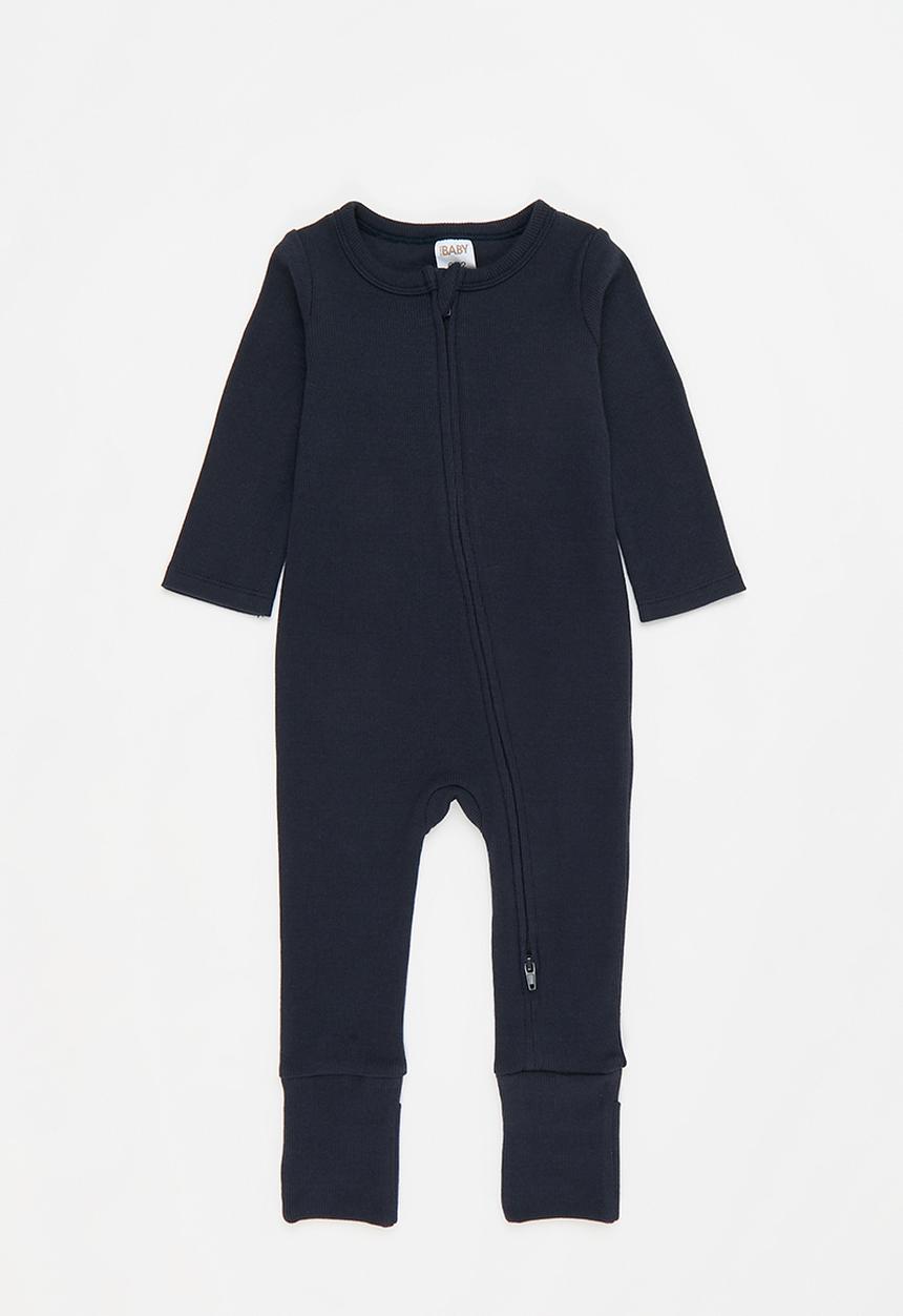 Cotton On - The long sleeve rib romper - navy ink/vanilla stripe 