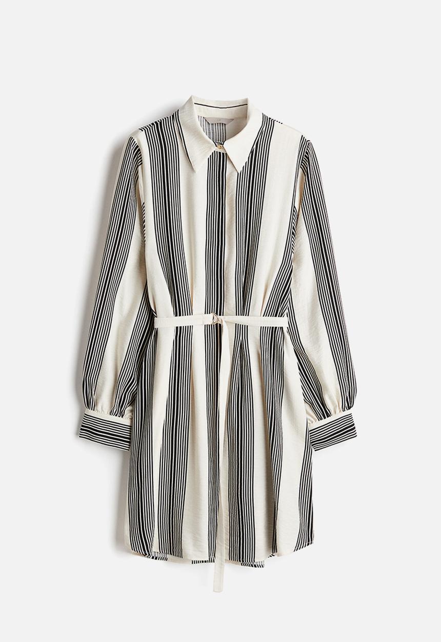 H&M - Belted shirt dress - cream striped