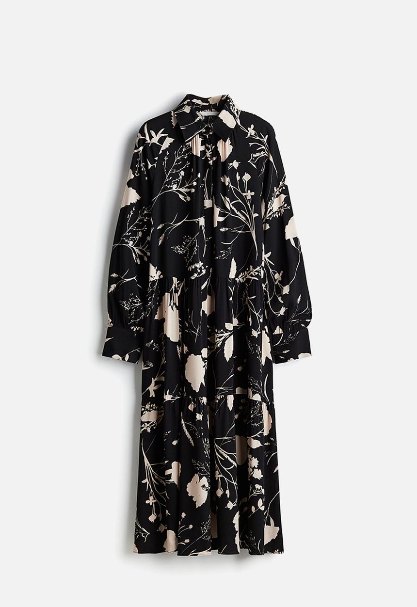 H&M - Midi shirt dress - black patterned
