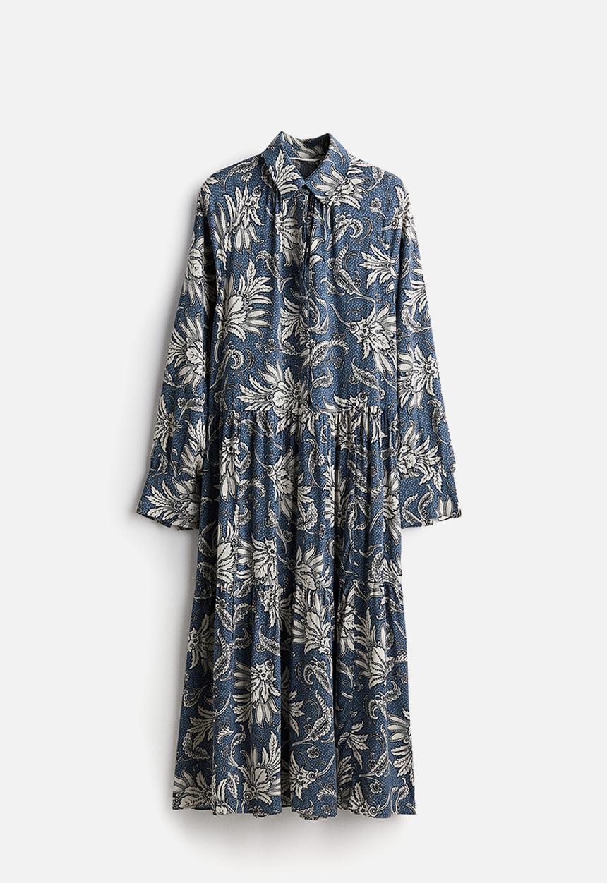 H&M - Midi shirt dress - dusty blue paisley-patterned 