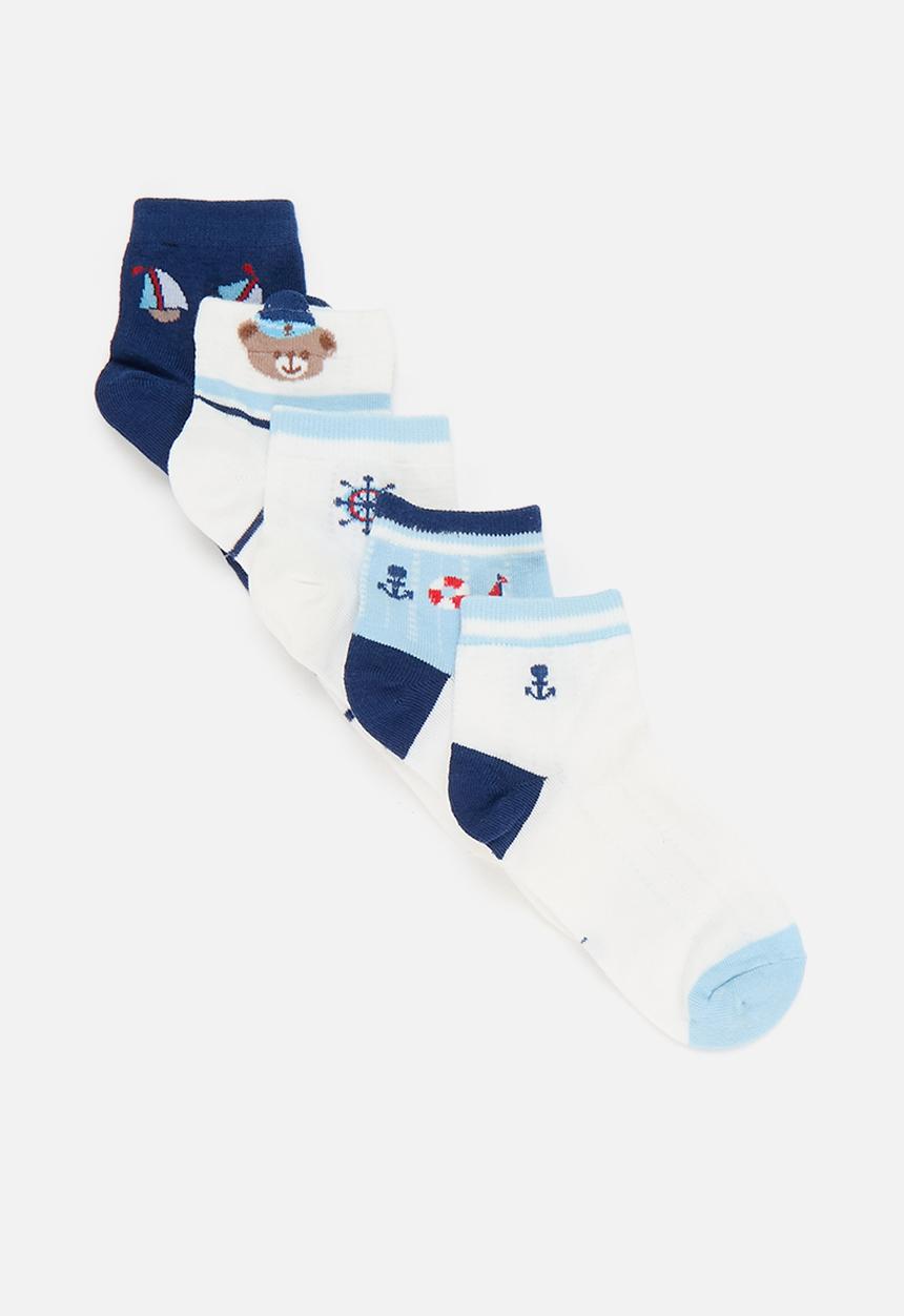 Pop Candy - 5 Pack printed sock set - blue & white