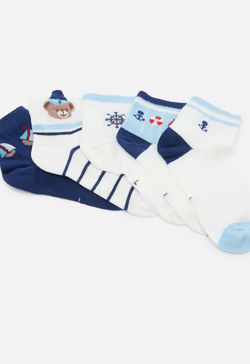 Pop Candy - 5 Pack printed sock set - blue & white