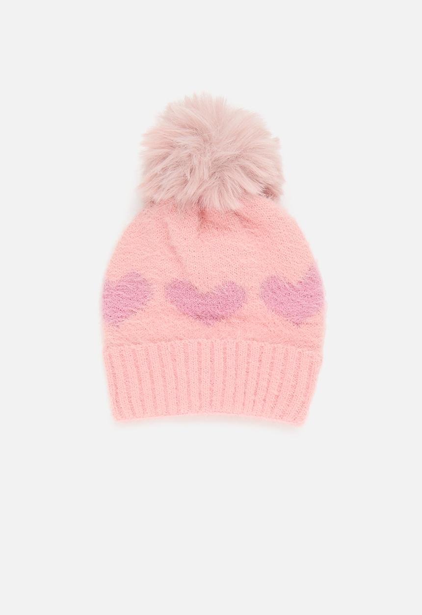Pop Candy - Heart print pom beanie - pink