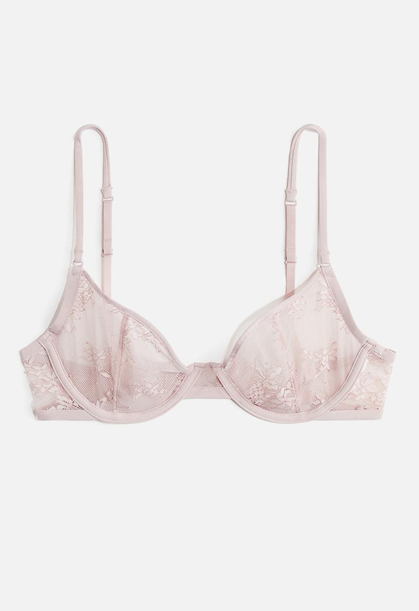 H&M - Non-padded underwired lace bra - powder pink