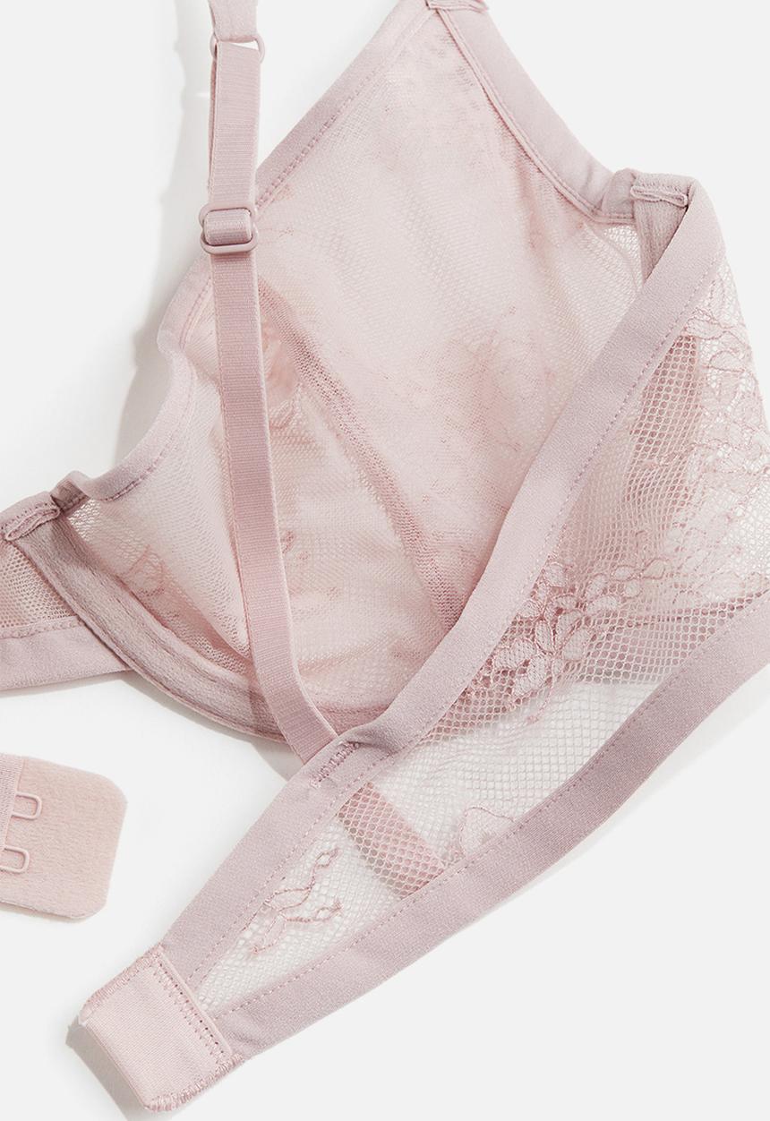 H&M - Non-padded underwired lace bra - powder pink