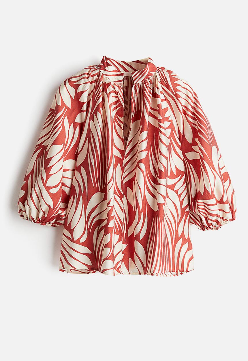 H&M - Balloon-sleeved blouse - red patterned