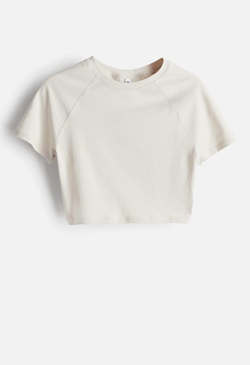 H&M - Cropped t-shirt - light greige 