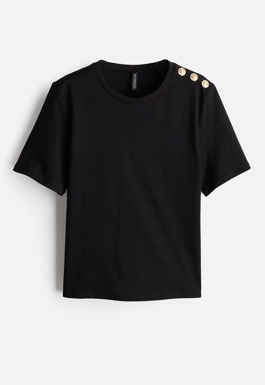 H&M - Button-detail t-shirt - black