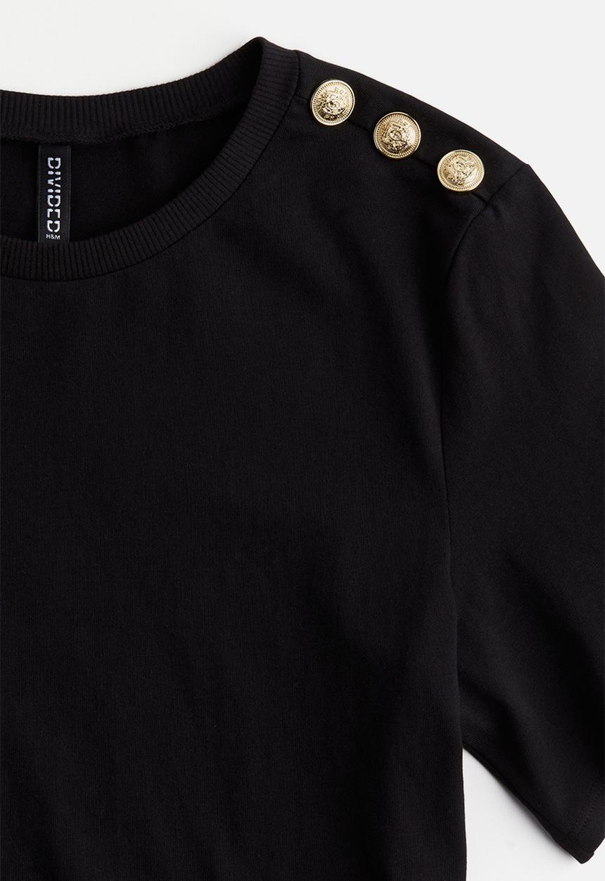 H&M - Button-detail t-shirt - black