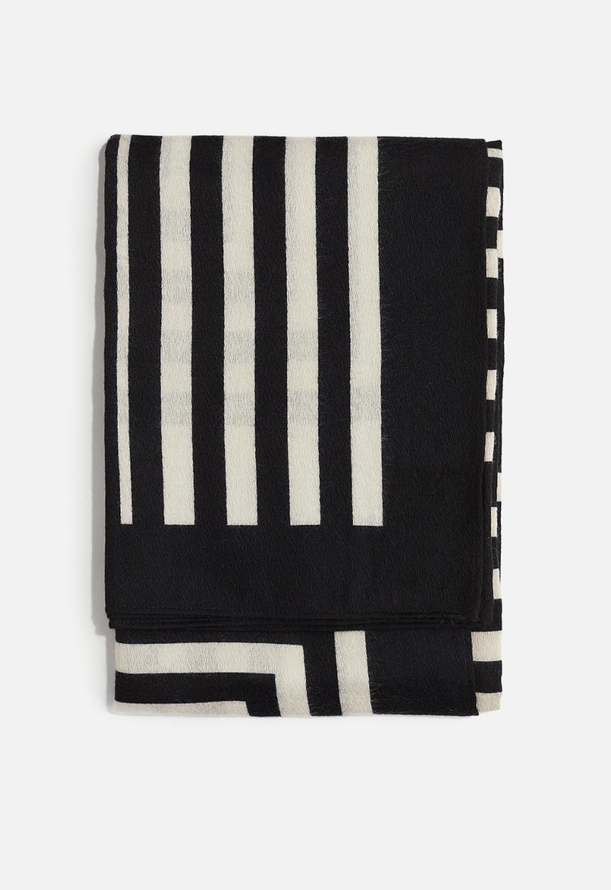 H&M - Patterned scarf - black/light beige 