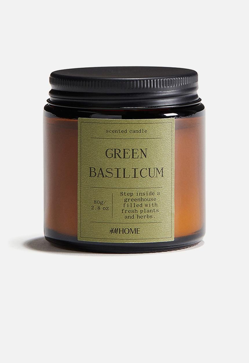 H&M - Small scented candle in glass holder -  khaki green/green basilicum
