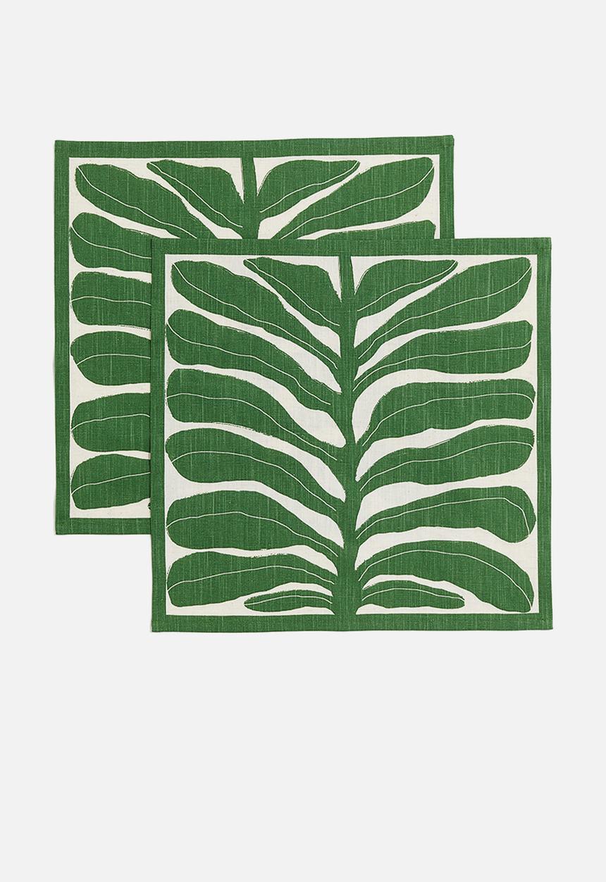 H&M - 2-pack leaf-print napkins - green/leaves